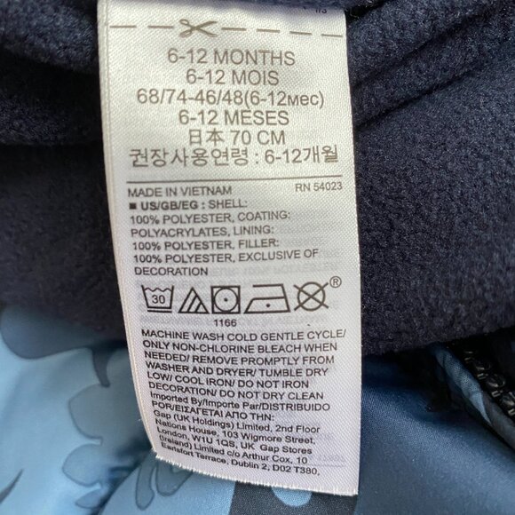 Baby Gap Dinosaur Print ColdControl Max One-Piece Quilted Snowsuit Blue 6-12 mos - Picture 16 of 16